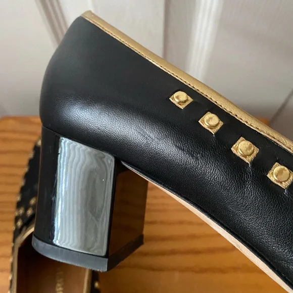 TORY BURCH Perfect Black/Dulce de Leche Leather Studded Loafers Pumps SZ 6.5 - Picture 13 of 15